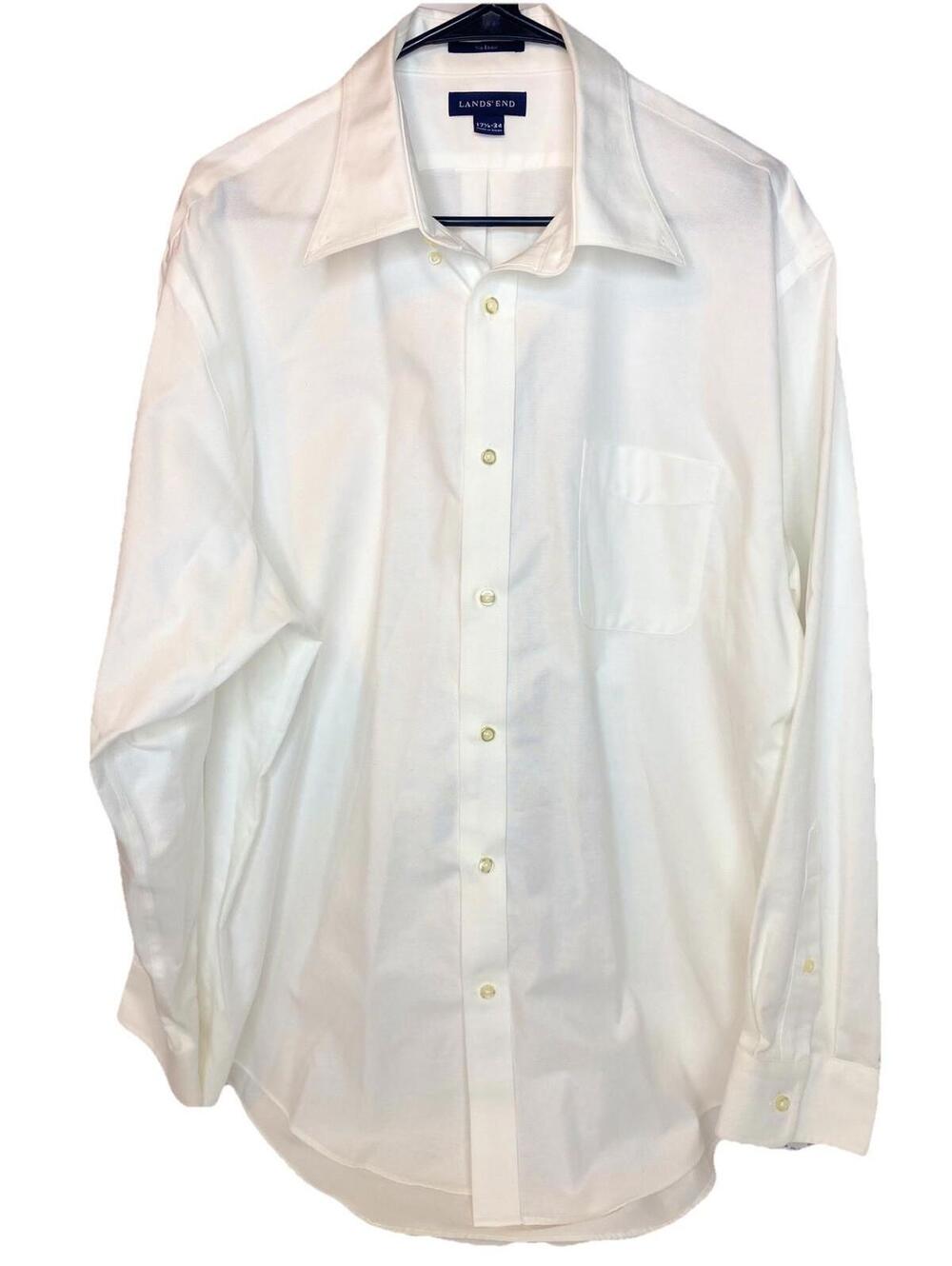 Lands' End Mens No Iron Pinpoint Dress Oxford Shirt Size 17.5-34  White